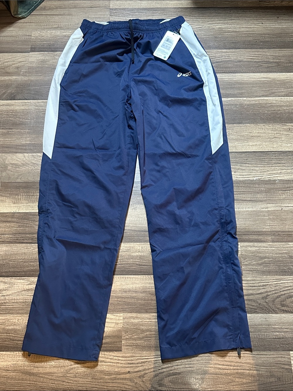 Asics Navy Track Pants with White Side Panels. Size L